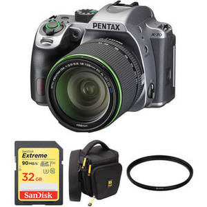 K-70 DSLR Camera with 18-135mm Lens and Accessories Kit (Silver)