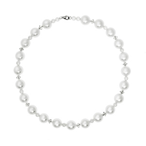 Silver Tone Grey Shell Bead & Swarovski Crystal Sterling Silver Necklace