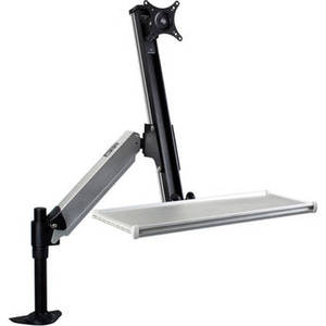 Desk-Mounted Sit/Stand Workstation Mount with Foldable Keyboard Tray
