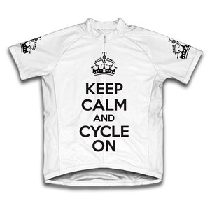Scudo Keep Calm and Cycle On Microfiber Short-Sleeved Cycling Jersey, White, 2XL