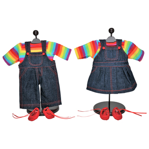 The Queen's Treasures Set of Two 15 Inch Doll Clothes for Bitty Twins Rainbow. Outfit Skirt & Overalls, 2 Shirt and 2 Pair Shoes