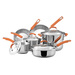 Rachael Ray Stainless Steel II 10 Piece Cookware Set Orange
