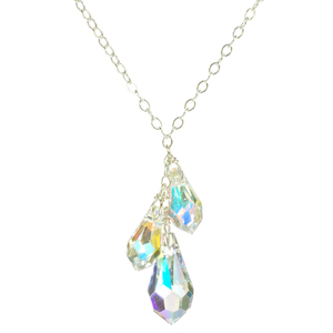Lita Swarovski Triple Drop Pendants With Sterling Silver Chain 18"