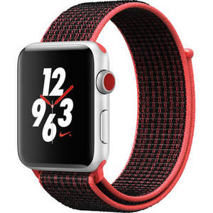 Watch Nike+ Series 3 42mm Smartwatch (GPS + Cellular, Silver Aluminum Case, Bright Crimson/Black Nike Sport Loop)