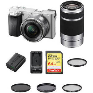 Alpha a6300 Mirrorless Digital Camera with 16-50mm and 55-210mm Lenses Premium Kit (Silver)
