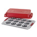 Cake Boss 12 Cup Covered Cupcake Pan w/ Red Silicone Grips
