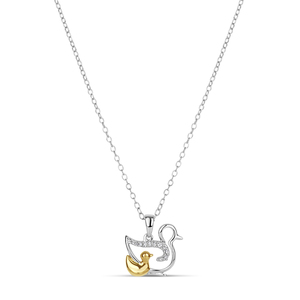 Gold over Sterling Silver Two Tone .047 cttw White Diamond Duck Pendant with 18 inch Cable Chain