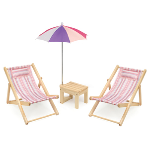 Badger Basket Two Doll Beach Chair Set with Table and Umbrella - Summer Stripes