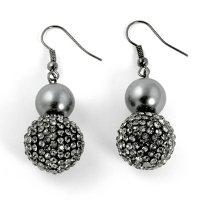PalmBeach Jewelry Simulated Grey Pearl and Multi-Crystal Accent Black Rhodium-Plated Drop Earrings