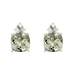 Ladies Sterling Silver 8mm Cushion Cut Genuine Green Amethyst Gemstone and .10 cttw Diamond Earrings