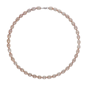Dyed Champagne Color Genuine Freshwater Rice Pearl Knotted Sterling Silver 18" Necklace