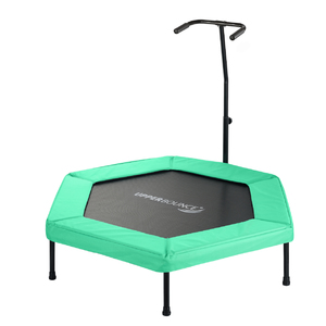 Upper Bounce  50&#8221; Hexagonal Fitness Mini-Trampoline &#8211; T-Shaped Adjustable Hand Rail &#8211; Bungee Cord Suspension - Green