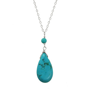 Lita Silver Chain Necklace with Turquoise Pendant, 16"