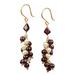 Garnet and White Pearl Cluster With Gold Plated Sterling Silver Earrings