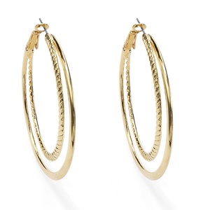 PalmBeach Jewelry Yellow Gold Tone Double Hoop Earrings