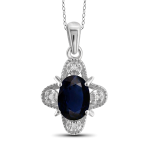 JewelonFire 1 Carat T.G.W. Saphhire And White Diamond Accent Sterling Silver Pendant