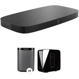 PLAYBASE Wireless Soundbase, PLAY:1 Wireless Speaker Pair, and SUB Wireless Subwoofer Kit (Black)
