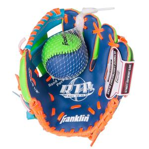 Franklin Sports 9.5" Teeball Recreational Glove Blue/Lime/Orange Left Handed Thrower with Ball