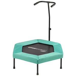 Upper Bounce 40” Hexagonal Fitness Mini-Trampoline - T-Shaped Adjustable Hand Rail - Bungee Cord Suspension - Green