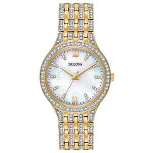 Ladies Crystal Collection Gold-Tone Watch Mother-of-Pearl Dial