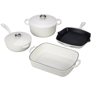 6pc Cast Iron Cookware Set White