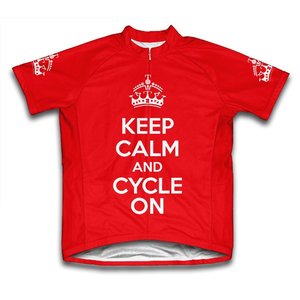 Scudo Keep Calm and Cycle On Microfiber Short-Sleeved Cycling Jersey, Red, M
