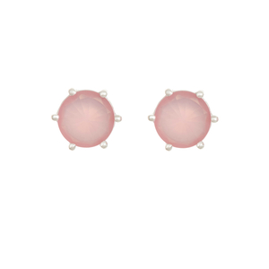 Ladies Sterling Silver 8mm Round Genuine Pink Chalcedony Gemstone Pyramid Stud Earrings